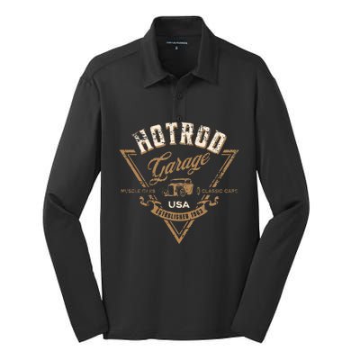 Hotrod Garage Usa Classic Car Hotrod Distressed Design Silk Touch Performance Long Sleeve Polo