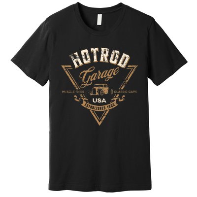 Hotrod Garage Usa Classic Car Hotrod Distressed Design Premium T-Shirt