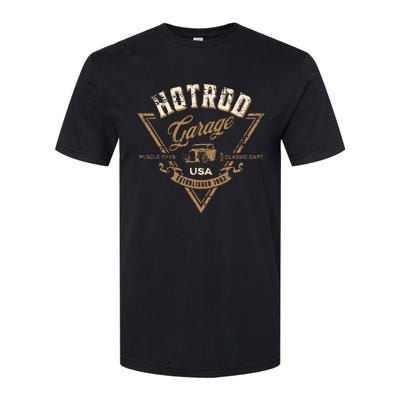 Hotrod Garage Usa Classic Car Hotrod Distressed Design Softstyle CVC T-Shirt