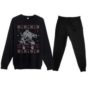 Hockey Goalie Ugly Christmas Premium Crewneck Sweatsuit Set