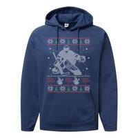 Hockey Goalie Ugly Christmas Performance Fleece Hoodie