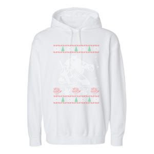 Hockey Goalie Ugly Christmas Garment-Dyed Fleece Hoodie