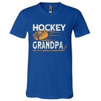 Hockey Grandpa Vintage Hockey Player Ice Hockey V-Neck T-Shirt