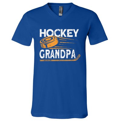 Hockey Grandpa Vintage Hockey Player Ice Hockey V-Neck T-Shirt