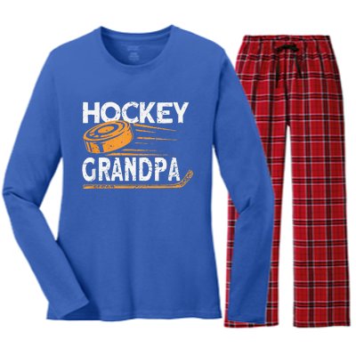 Hockey Grandpa Vintage Hockey Player Ice Hockey Women's Long Sleeve Flannel Pajama Set 