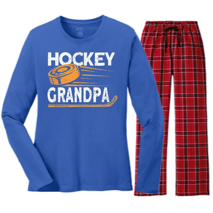 Hockey Grandpa Vintage Hockey Player Ice Hockey Women's Long Sleeve Flannel Pajama Set 