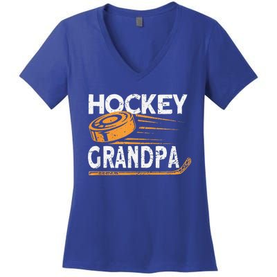 Hockey Grandpa Vintage Hockey Player Ice Hockey Women's V-Neck T-Shirt