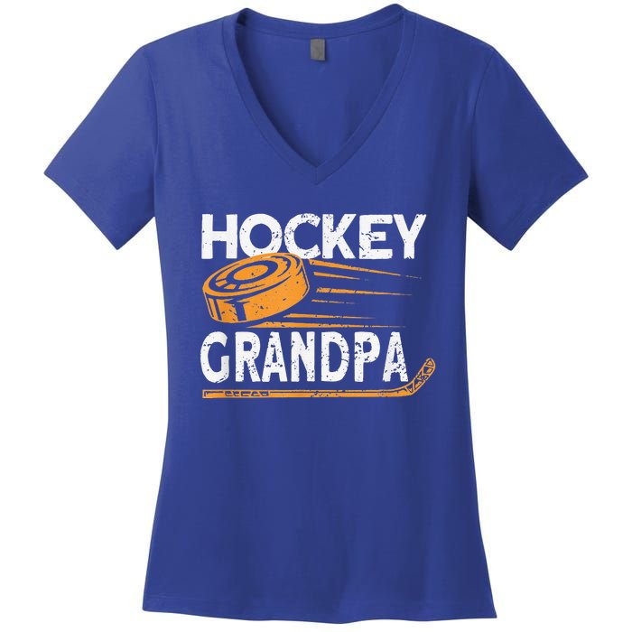 Hockey Grandpa Vintage Hockey Player Ice Hockey Women's V-Neck T-Shirt