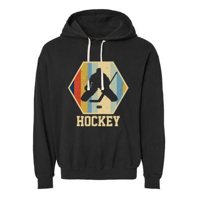 Hockey Goalie Vintage Retro Gift Garment-Dyed Fleece Hoodie