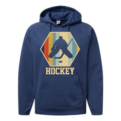 Hockey Goalie Vintage Retro Gift Performance Fleece Hoodie