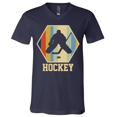 Hockey Goalie Vintage Retro Gift V-Neck T-Shirt