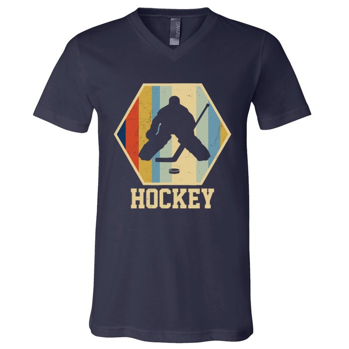 Hockey Goalie Vintage Retro Gift V-Neck T-Shirt