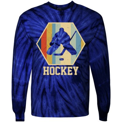 Hockey Goalie Vintage Retro Gift Tie-Dye Long Sleeve Shirt