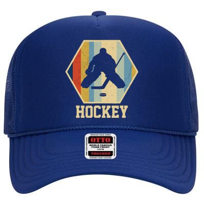 Hockey Goalie Vintage Retro Gift High Crown Mesh Back Trucker Hat