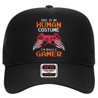 Halloween Gamer Video Games Human Costume Gift High Crown Mesh Back Trucker Hat