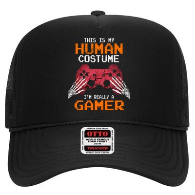 Halloween Gamer Video Games Human Costume Gift High Crown Mesh Back Trucker Hat