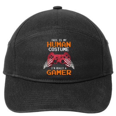 Halloween Gamer Video Games Human Costume Gift 7-Panel Snapback Hat