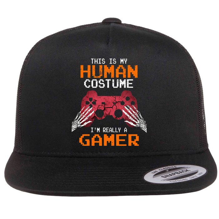 Halloween Gamer Video Games Human Costume Gift Flat Bill Trucker Hat