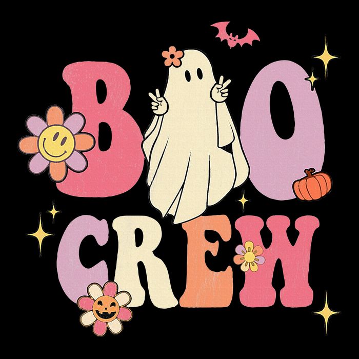 Halloween Ghosts with Retro Hippie Floral Vibes Bucket Hat