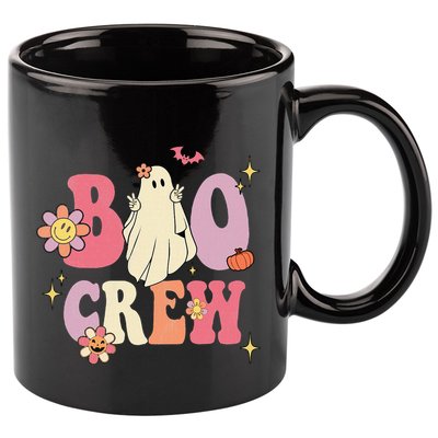 Halloween Ghosts with Retro Hippie Floral Vibes 11oz C Handle Ceramic Mug