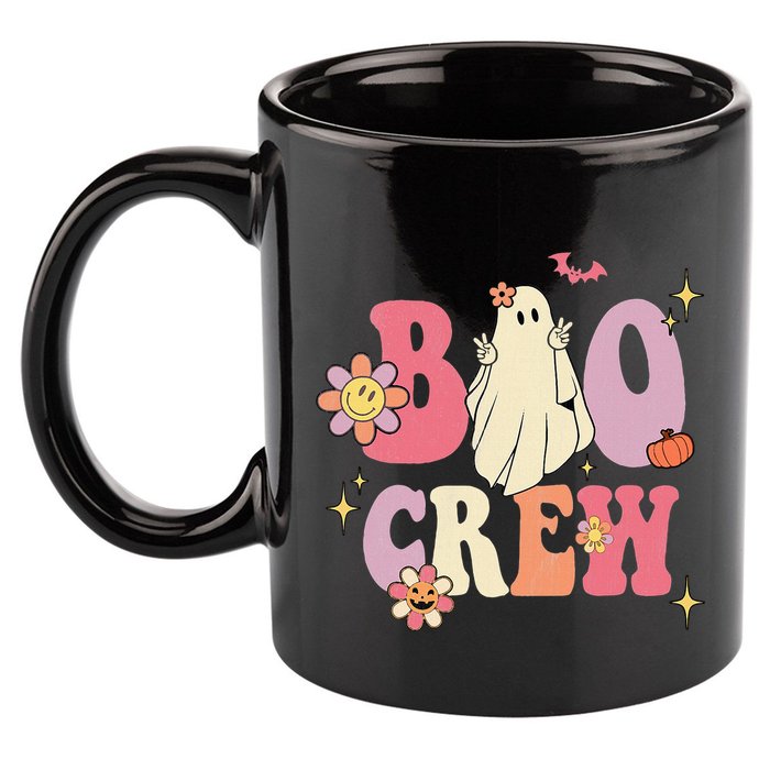 Halloween Ghosts with Retro Hippie Floral Vibes 11oz C Handle Ceramic Mug