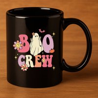 Halloween Ghosts with Retro Hippie Floral Vibes 11oz C Handle Ceramic Mug
