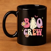 Halloween Ghosts with Retro Hippie Floral Vibes 11oz C Handle Ceramic Mug