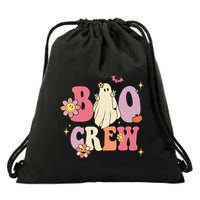 Halloween Ghosts with Retro Hippie Floral Vibes Drawstring Bag