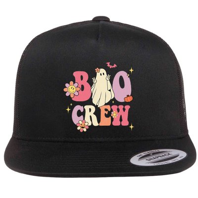 Halloween Ghosts with Retro Hippie Floral Vibes Flatbill Hat