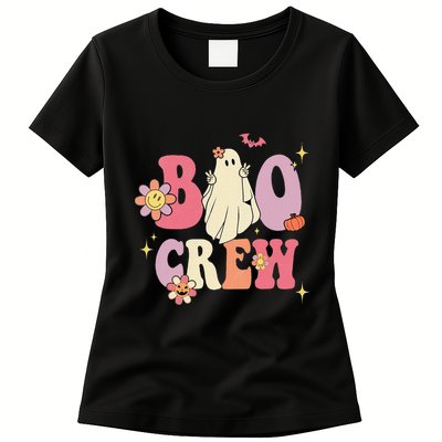 Halloween Ghosts with Retro Hippie Floral Vibes Womens T-Shirt