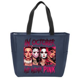 Horror Girl We Wear P.I.N.K In October Breast Cancer Awareness Zip Tote Bag