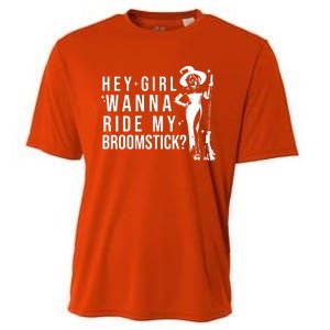 Hey Girl Wanna Ride My Broomstick Funny Witch Cooling Performance Crew T-Shirt