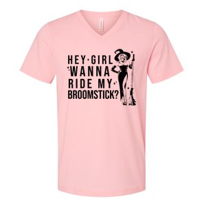 Hey Girl Wanna Ride My Broomstick Funny Witch V-Neck T-Shirt