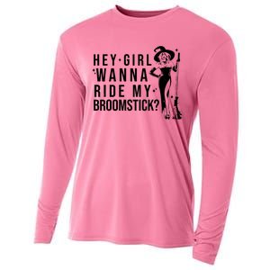 Hey Girl Wanna Ride My Broomstick Funny Witch Cooling Performance Long Sleeve Crew