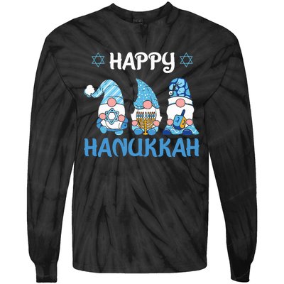 Hanukkah Gnome Wishing You a Happy Hanukkah  Tie-Dye Long Sleeve Shirt