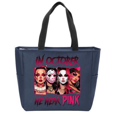 Horror Girl We Wear P.Ink In October Breast Cancer Awareness Gift Zip Tote Bag