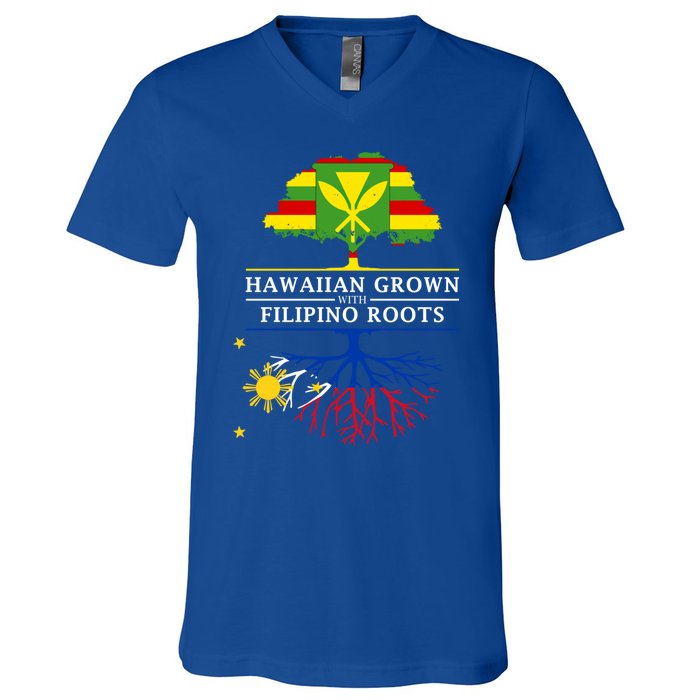 Hawaiian Grown With Filipino Roots Meaningful Gift Philippines Great Gift V-Neck T-Shirt