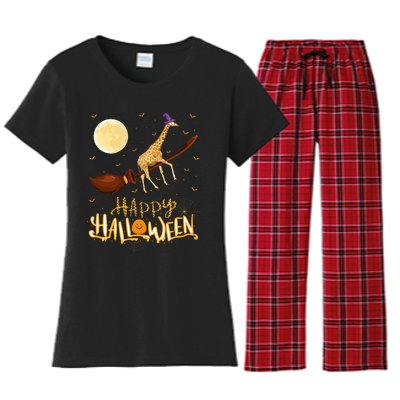 Hilarious Giraffe Witch Ride Halloween Costume Women's Flannel Pajama Set