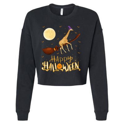 Hilarious Giraffe Witch Ride Halloween Costume Cropped Pullover Crew