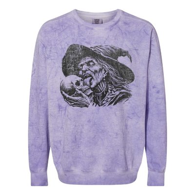 Halloween Granny Witch Licking Skull Funny Grandma Witches Colorblast Crewneck Sweatshirt