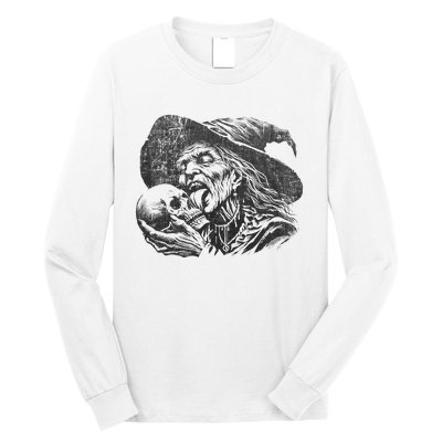 Halloween Granny Witch Licking Skull Funny Grandma Witches Long Sleeve Shirt