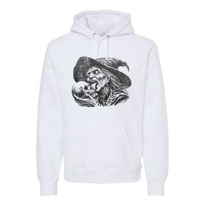 Halloween Granny Witch Licking Skull Funny Grandma Witches Premium Hoodie