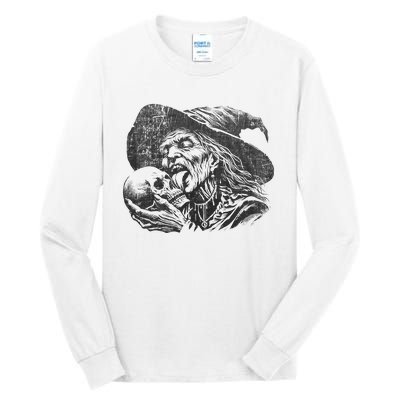 Halloween Granny Witch Licking Skull Funny Grandma Witches Tall Long Sleeve T-Shirt