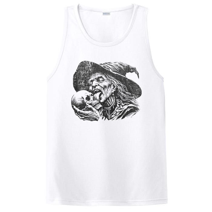 Halloween Granny Witch Licking Skull Funny Grandma Witches PosiCharge Competitor Tank