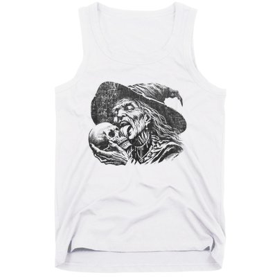 Halloween Granny Witch Licking Skull Funny Grandma Witches Tank Top