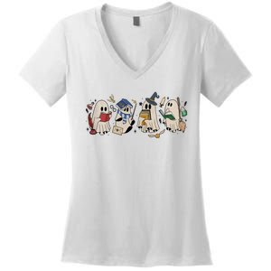 Halloween Ghost Witch Book Ghoul Ghost Bookworm Book Lover Women's V-Neck T-Shirt