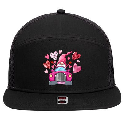 Heart Gnome Xoxo Valentines Day Cute 7 Panel Mesh Trucker Snapback Hat