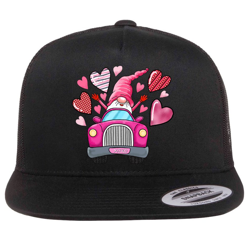 Heart Gnome Xoxo Valentines Day Cute Flat Bill Trucker Hat