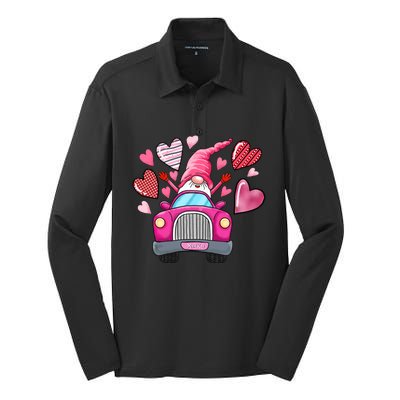 Heart Gnome Xoxo Valentines Day Cute Silk Touch Performance Long Sleeve Polo