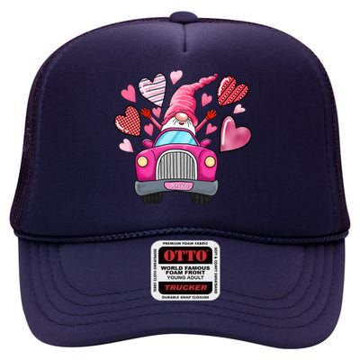 Heart Gnome Xoxo Valentines Day Cute High Crown Mesh Back Trucker Hat